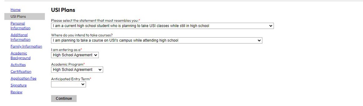 High School Agreement application