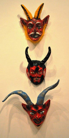 Trio of Demon Carnival Masks, former plastic and paint, Mexico