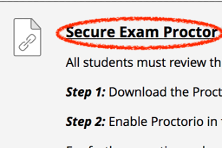 Screenshot of Secure Exam Proctor Link on Blackboard