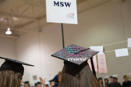 MSW Graduation cap decorated for the ceremony