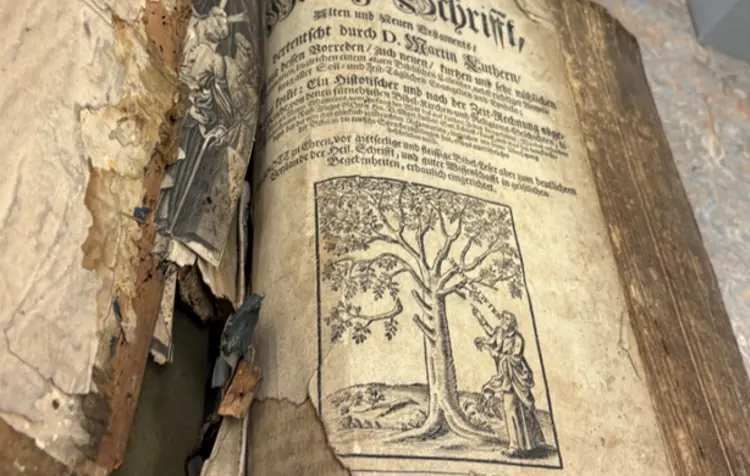 Zion Evangelical United Church of Christ image of a page from an old Bible