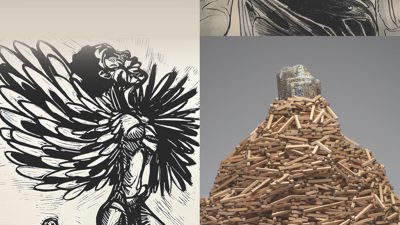 Exhibition poster featuring art from the exhibition artists