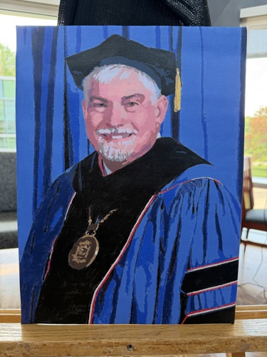 Painting of President Bridges in academic regalia