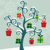 Stylized tree with gifts and snow